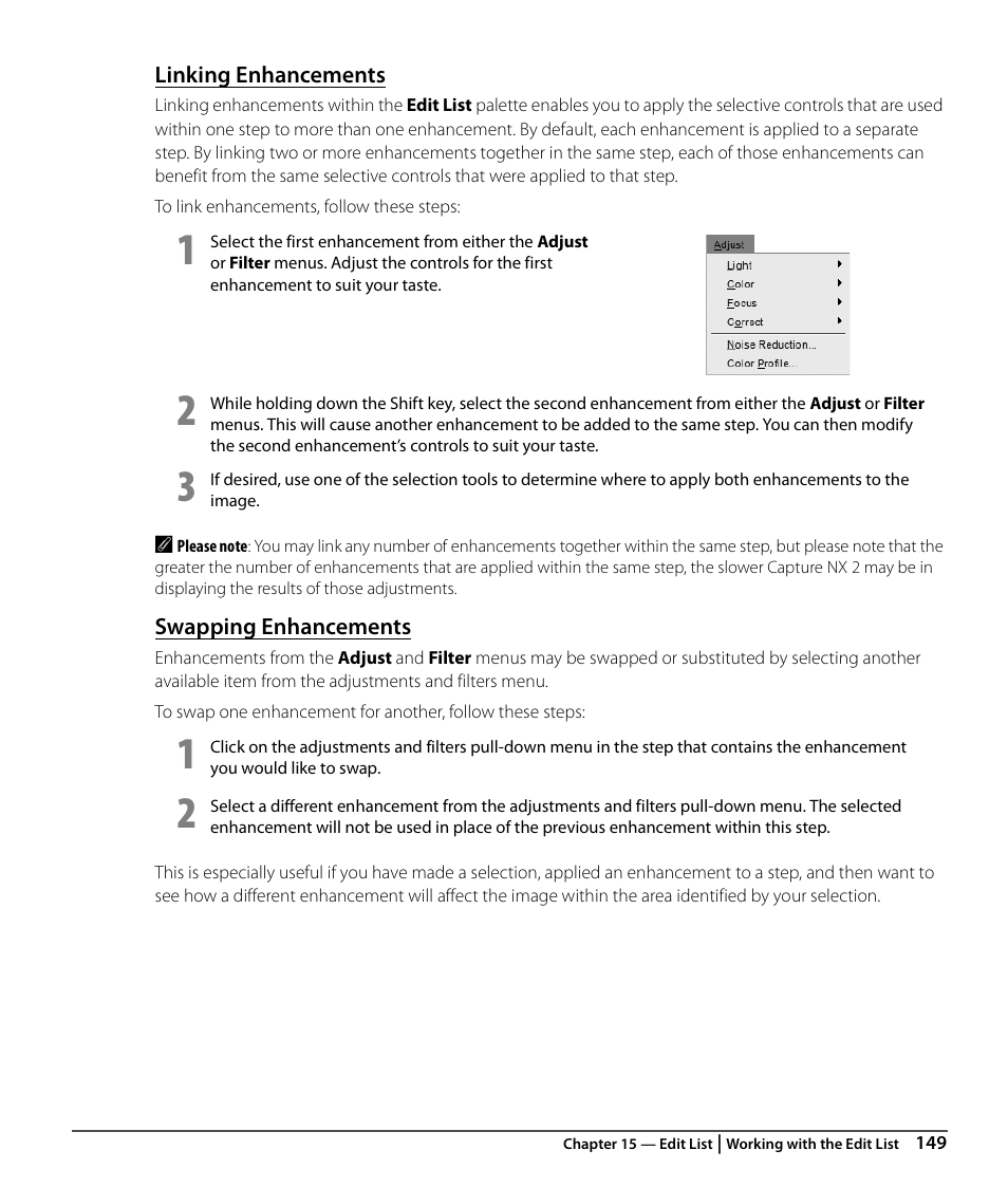 Linking enhancements, Swapping enhancements | Nikon CAPTURE NX2 User Manual | Page 151 / 268