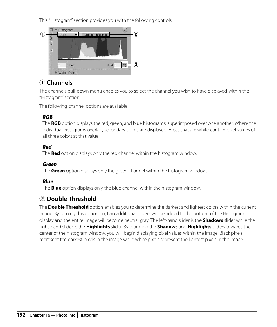 Channels, Double threshold | Nikon CAPTURE NX2 User Manual | Page 154 / 268