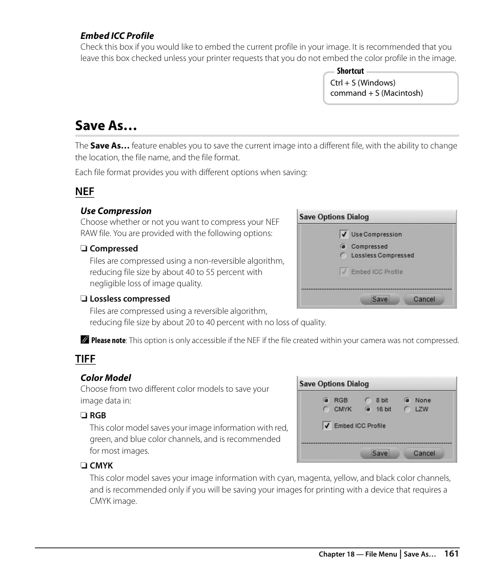 Save as, Tiff | Nikon CAPTURE NX2 User Manual | Page 163 / 268