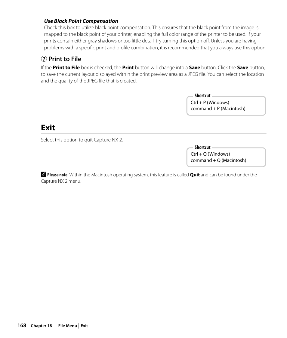 Print to file, Exit | Nikon CAPTURE NX2 User Manual | Page 170 / 268