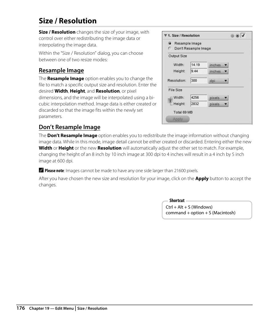 Size / resolution, Resample image, Don’t resample image | Nikon CAPTURE NX2 User Manual | Page 178 / 268