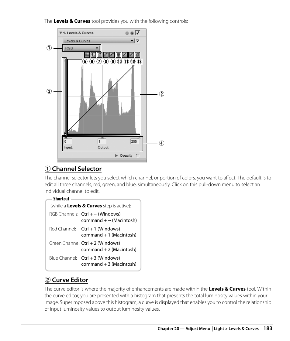 Channel selector, Curve editor | Nikon CAPTURE NX2 User Manual | Page 185 / 268