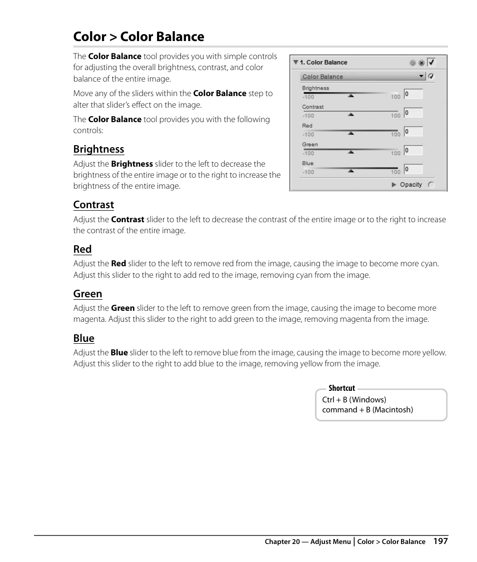 Color > color balance, Brightness, Contrast | Green, Blue | Nikon CAPTURE NX2 User Manual | Page 199 / 268