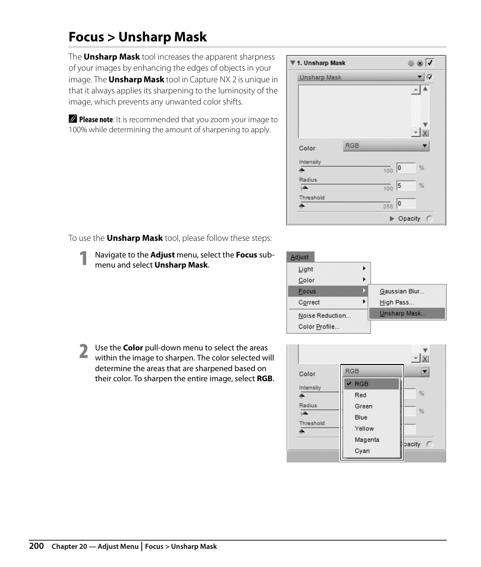 Focus > unsharp mask | Nikon CAPTURE NX2 User Manual | Page 202 / 268