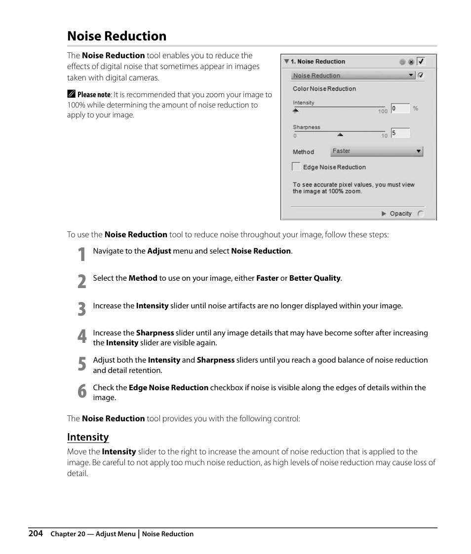 Noise reduction, Intensity | Nikon CAPTURE NX2 User Manual | Page 206 / 268