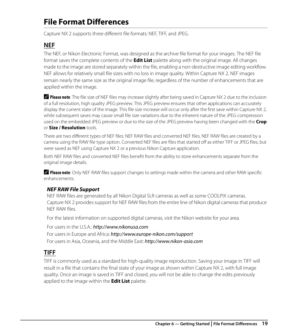 File format differences, Tiff | Nikon CAPTURE NX2 User Manual | Page 21 / 268