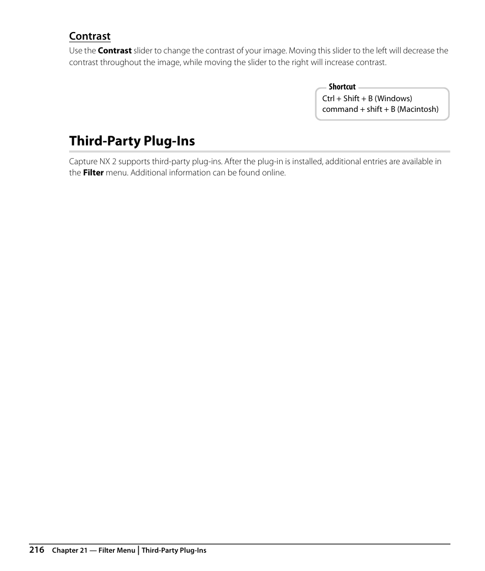 Contrast, Third-party plug-ins | Nikon CAPTURE NX2 User Manual | Page 218 / 268