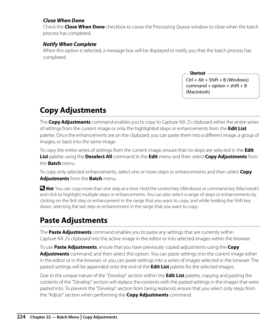 Copy adjustments, Paste adjustments | Nikon CAPTURE NX2 User Manual | Page 226 / 268
