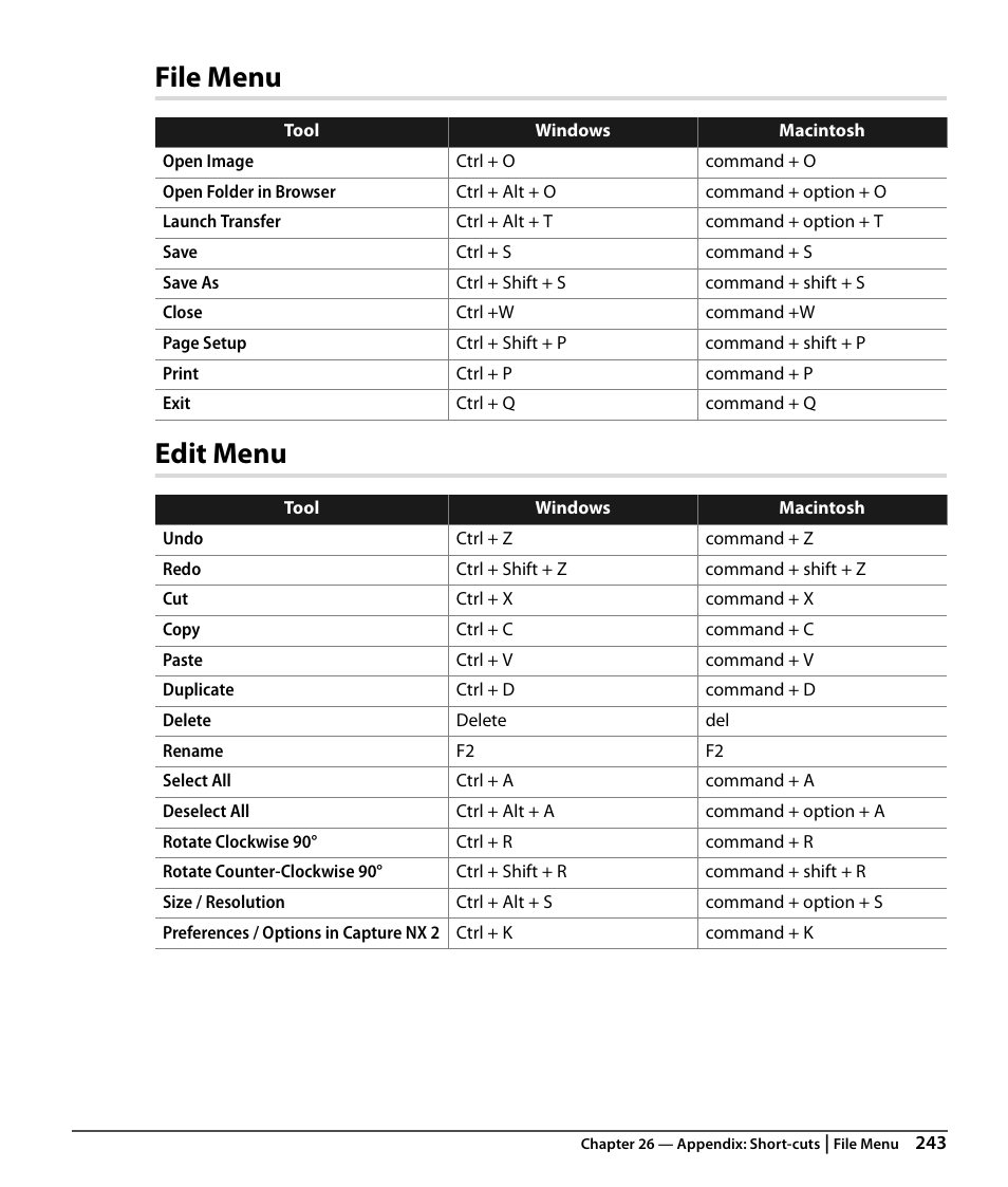 File menu, Edit menu, File menu edit menu | Nikon CAPTURE NX2 User Manual | Page 245 / 268