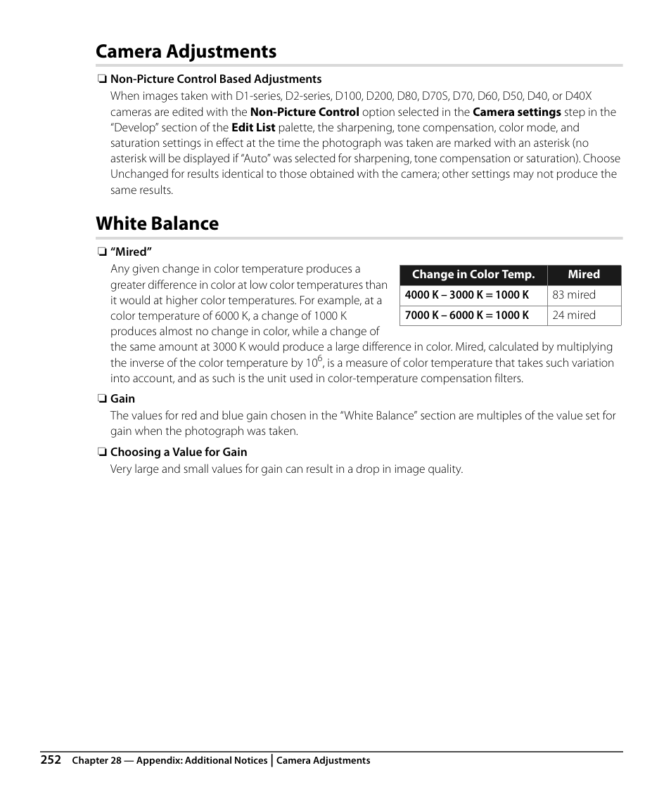 Camera adjustments, White balance | Nikon CAPTURE NX2 User Manual | Page 254 / 268