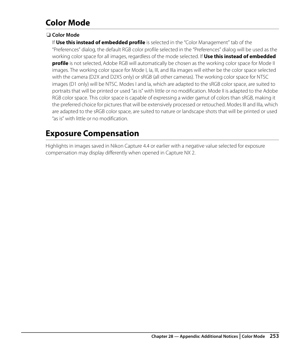 Color mode, Exposure compensation | Nikon CAPTURE NX2 User Manual | Page 255 / 268