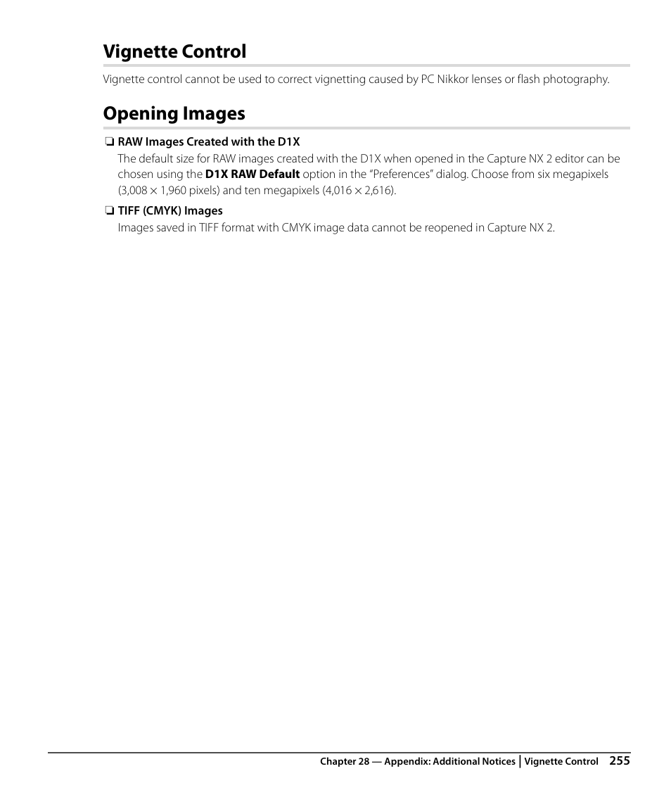 Vignette control, Opening images | Nikon CAPTURE NX2 User Manual | Page 257 / 268