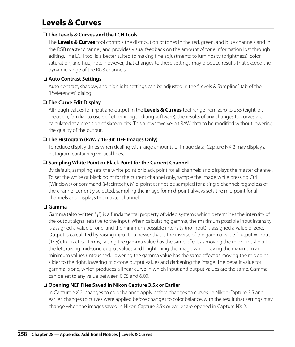 Levels & curves | Nikon CAPTURE NX2 User Manual | Page 260 / 268