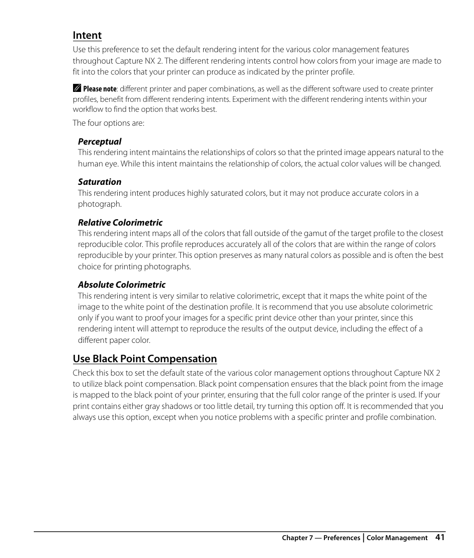 Intent, Use black point compensation | Nikon CAPTURE NX2 User Manual | Page 43 / 268