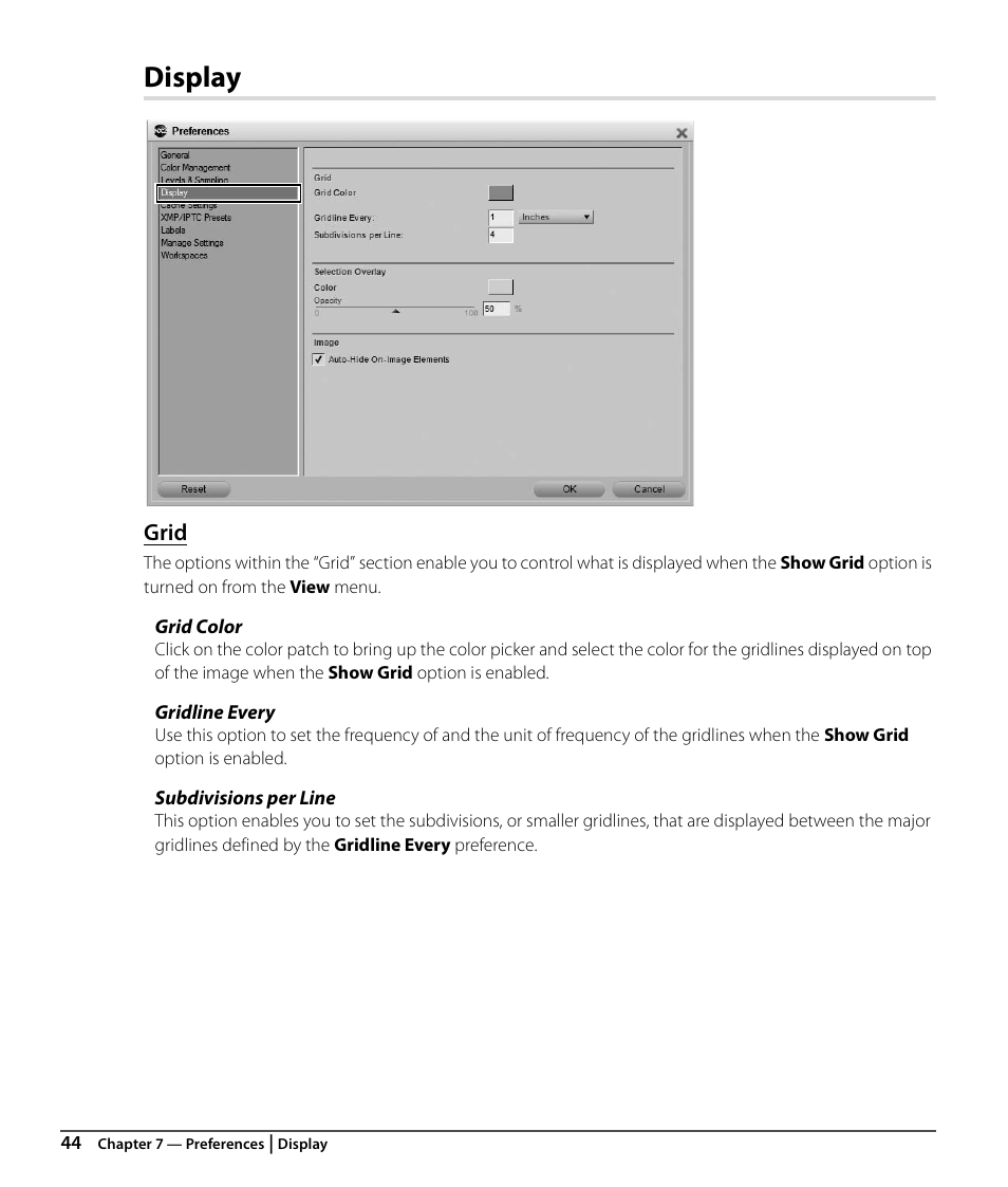 Display, Grid | Nikon CAPTURE NX2 User Manual | Page 46 / 268
