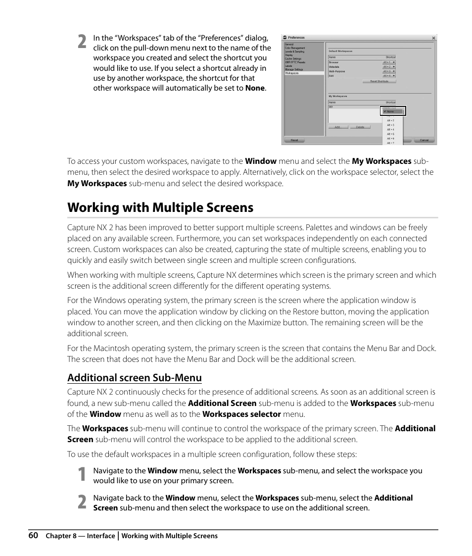 Working with multiple screens, Additional screen sub-menu | Nikon CAPTURE NX2 User Manual | Page 62 / 268