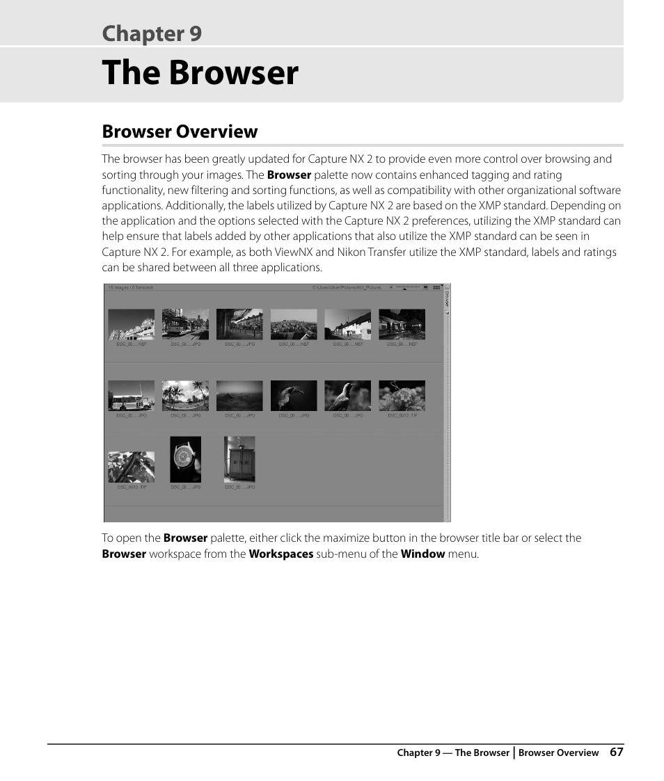 The browser, Browser overview, Chapter 9 | Nikon CAPTURE NX2 User Manual | Page 69 / 268