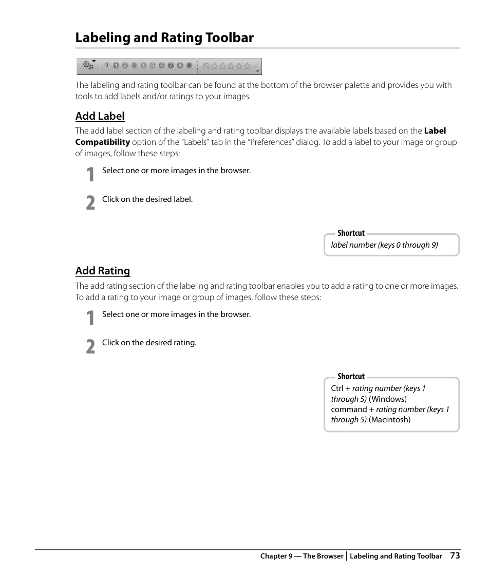 Labeling and rating toolbar, Add label, Add rating | Nikon CAPTURE NX2 User Manual | Page 75 / 268