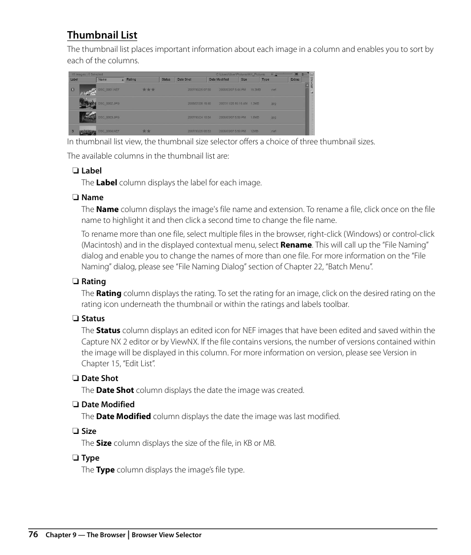 Thumbnail list | Nikon CAPTURE NX2 User Manual | Page 78 / 268