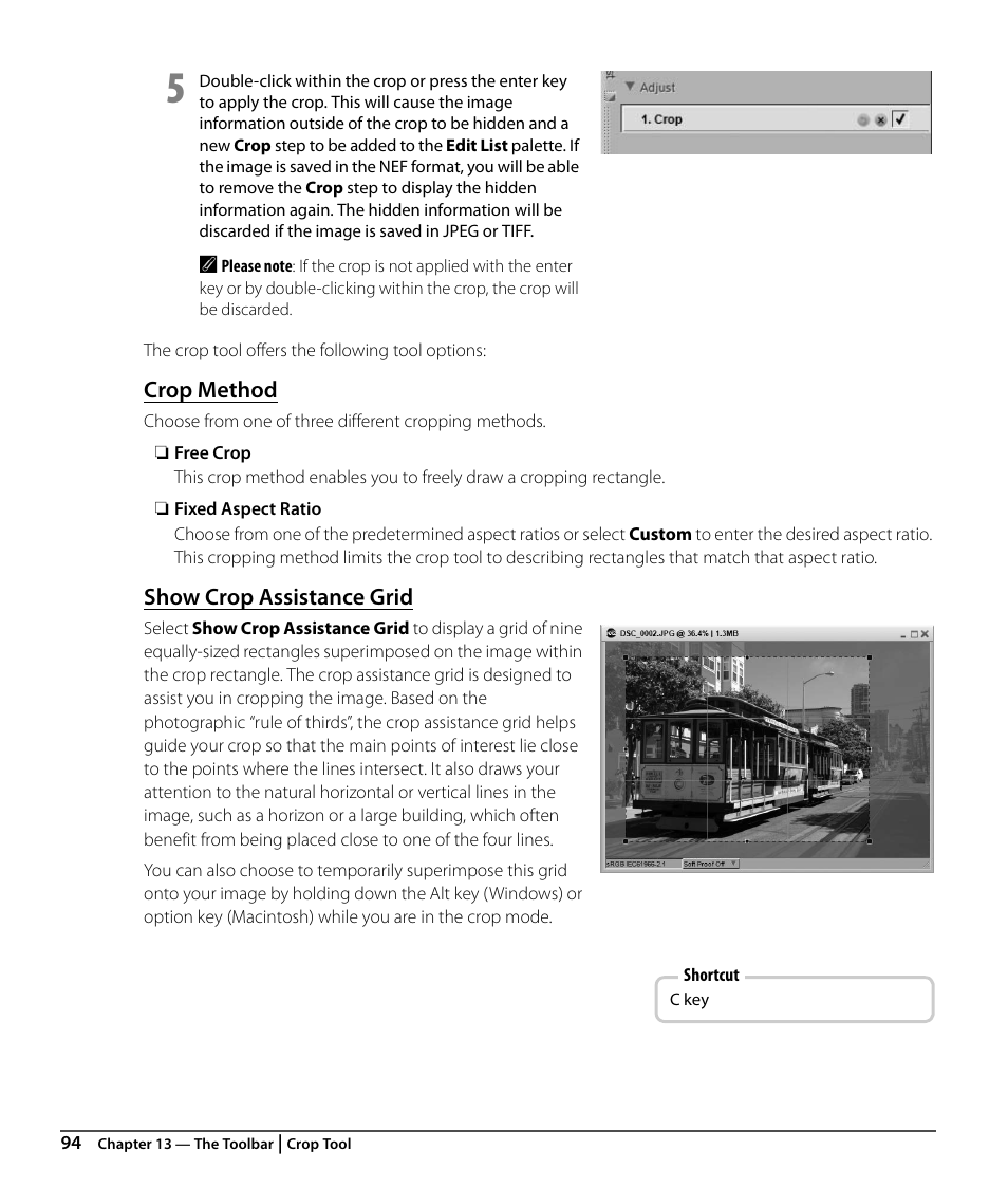 Crop method, Show crop assistance grid | Nikon CAPTURE NX2 User Manual | Page 96 / 268