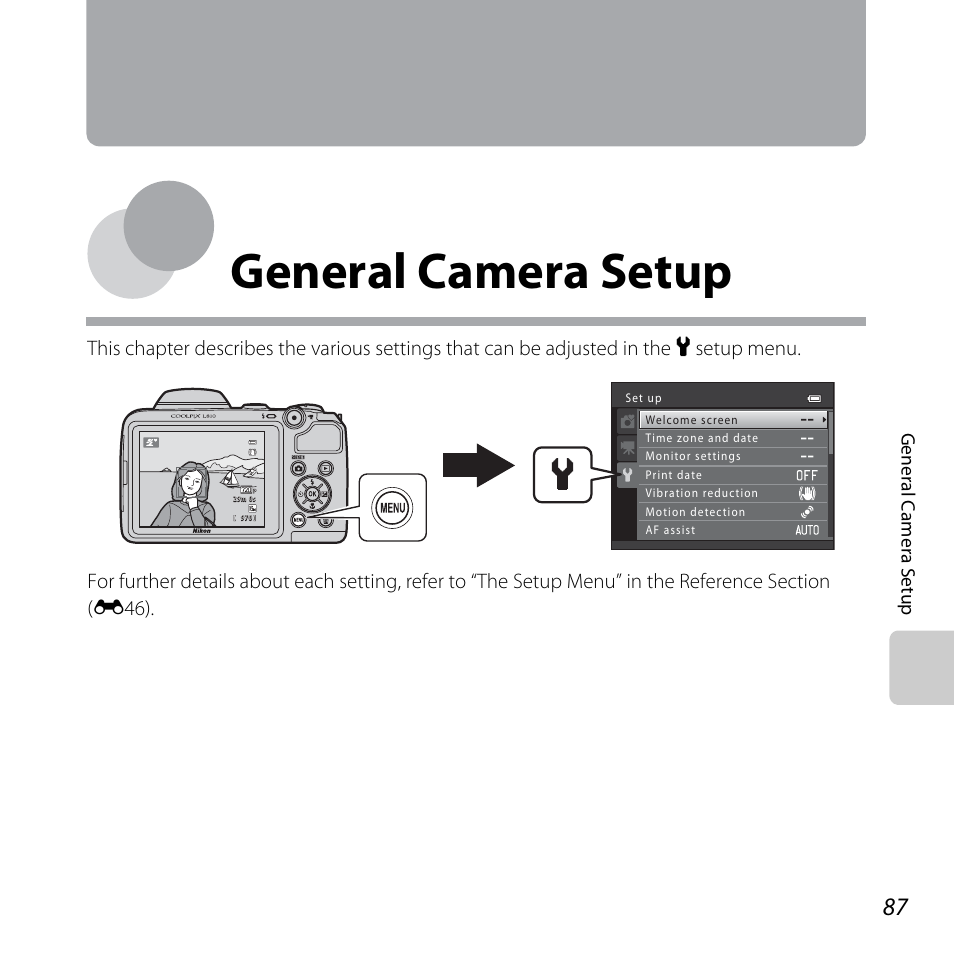 General camera setup | Nikon Coolpix L810 User Manual | Page 107 / 136