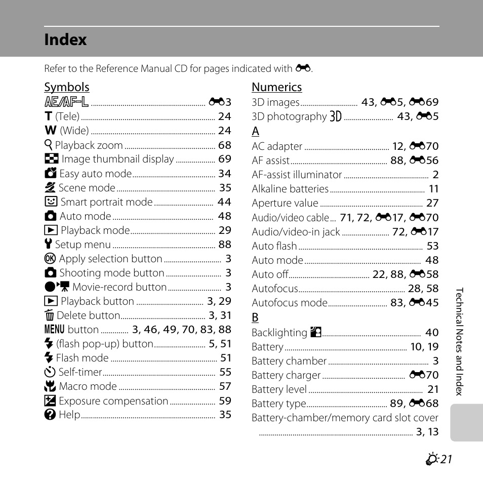 Index, F 21 | Nikon Coolpix L810 User Manual | Page 131 / 136