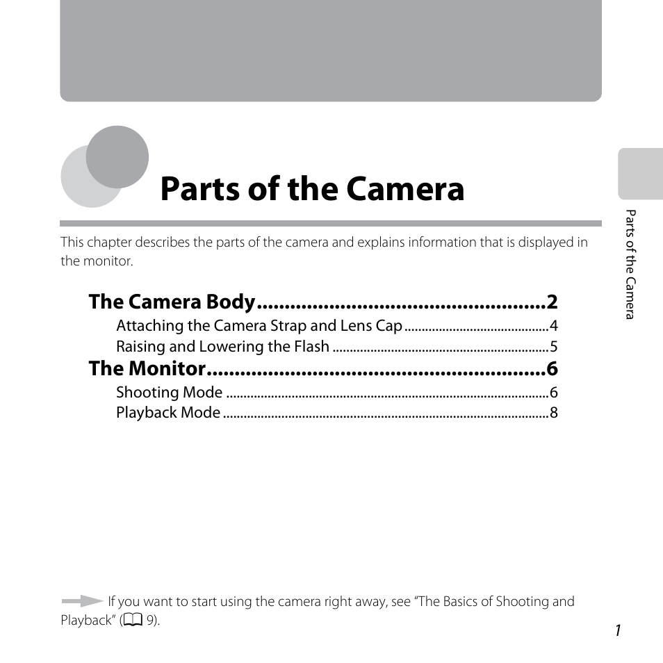 Parts of the camera, A 1), The camera body | The monitor | Nikon Coolpix L810 User Manual | Page 21 / 136