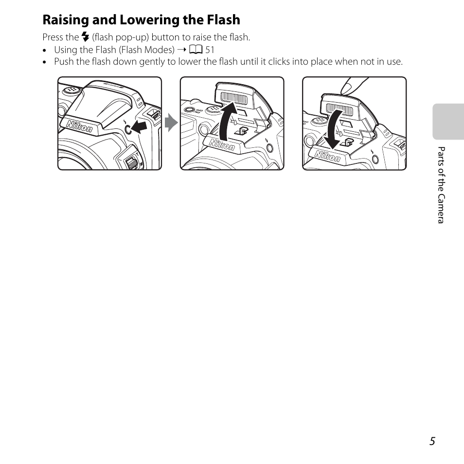 Raising and lowering the flash | Nikon Coolpix L810 User Manual | Page 25 / 136