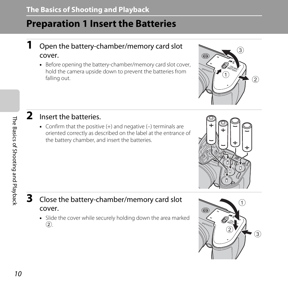 Preparation 1 insert the batteries | Nikon Coolpix L810 User Manual | Page 30 / 136