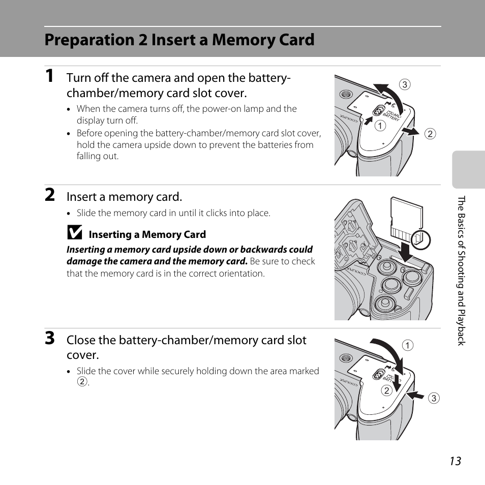 Preparation 2 insert a memory card | Nikon Coolpix L810 User Manual | Page 33 / 136