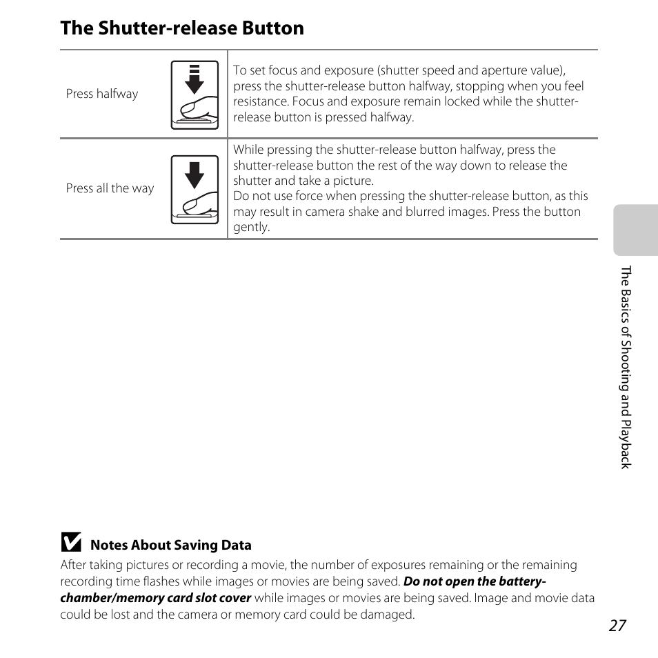 The shutter-release button, A 27) | Nikon Coolpix L810 User Manual | Page 47 / 136