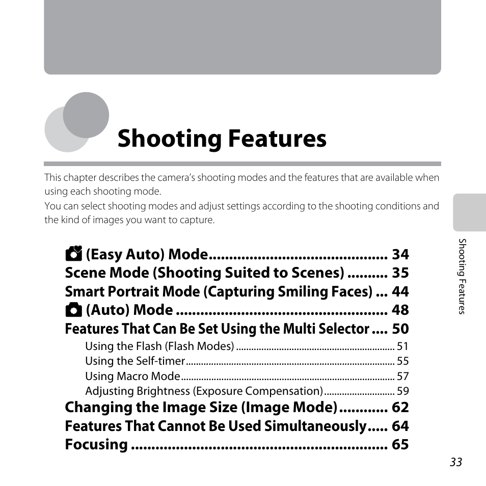 Shooting features | Nikon Coolpix L810 User Manual | Page 53 / 136