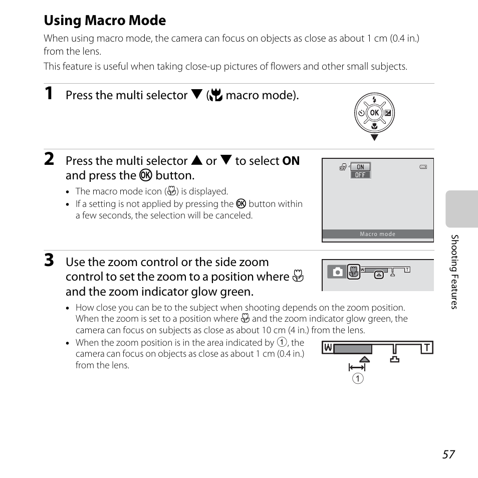 Using macro mode, A 57) is, A 57 | A 57), and exposur, A 57) | Nikon Coolpix L810 User Manual | Page 77 / 136