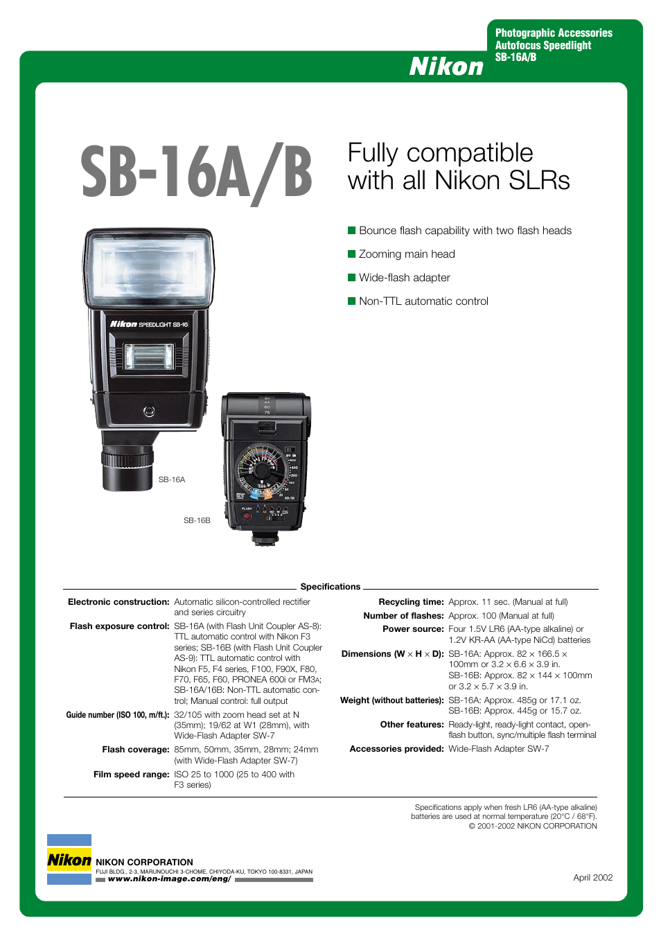 Nikon SB-16A/B User Manual | 1 page