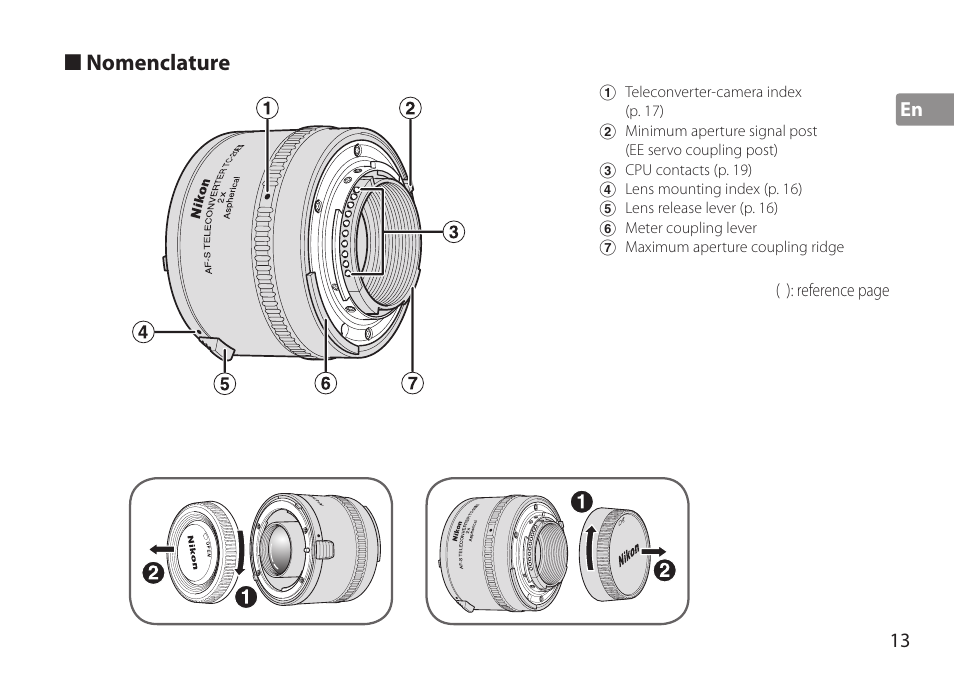 Nomenclature | Nikon AF-S TC-20E III User Manual | Page 13 / 148