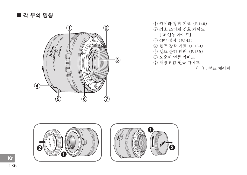 각 부의 명칭 | Nikon AF-S TC-20E III User Manual | Page 136 / 148