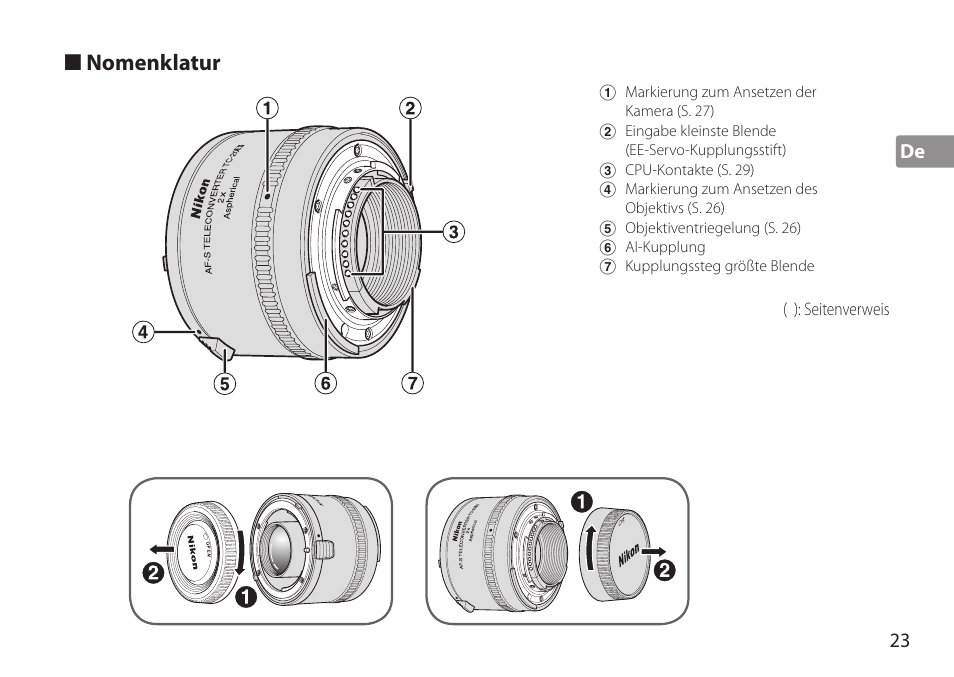Nomenklatur | Nikon AF-S TC-20E III User Manual | Page 23 / 148