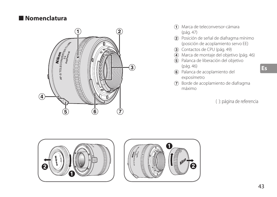 Nomenclatura | Nikon AF-S TC-20E III User Manual | Page 43 / 148