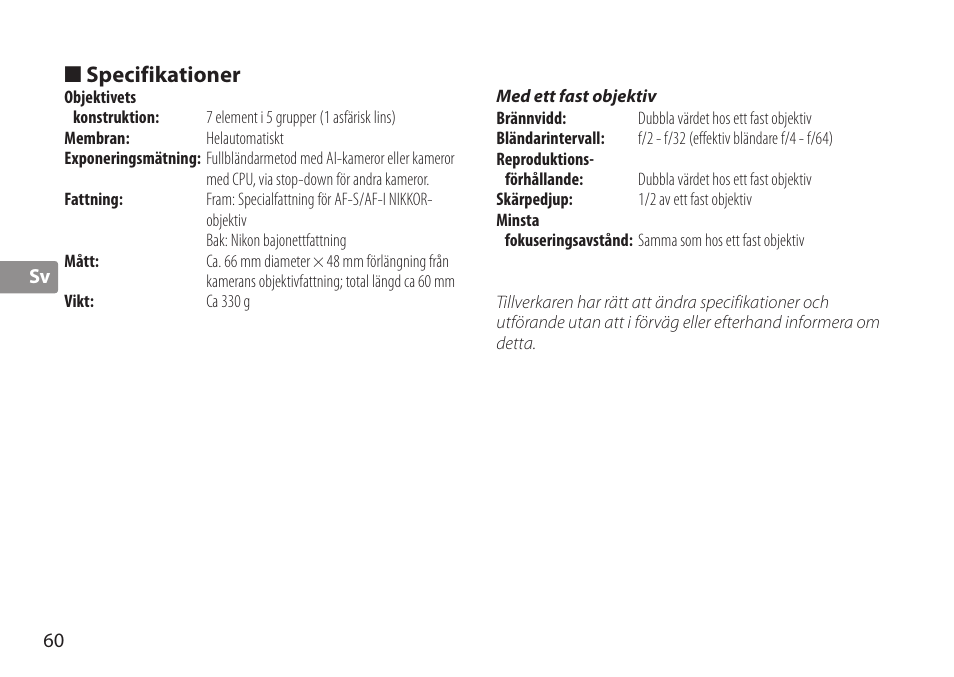 Specifikationer | Nikon AF-S TC-20E III User Manual | Page 60 / 148
