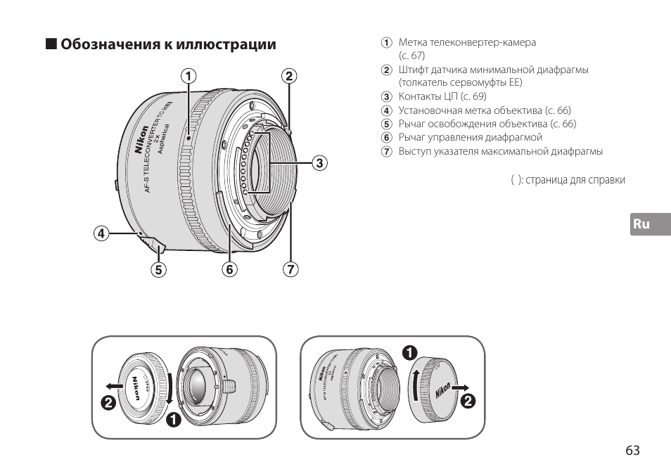 Обозначения к иллюстрации | Nikon AF-S TC-20E III User Manual | Page 63 / 148