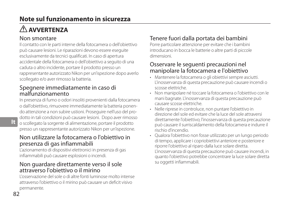 Note sul funzionamento in sicurezza, Avvertenza | Nikon AF-S TC-20E III User Manual | Page 82 / 148