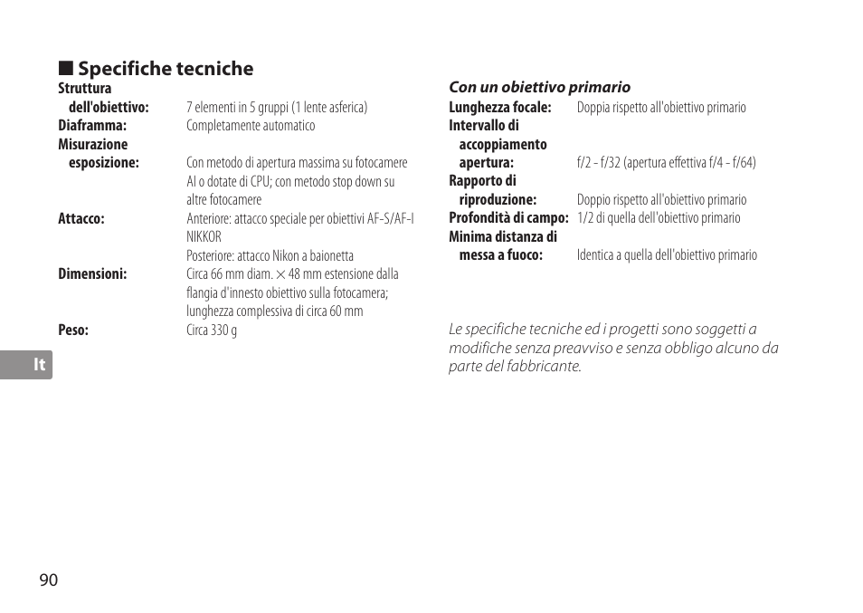 Specifiche tecniche | Nikon AF-S TC-20E III User Manual | Page 90 / 148