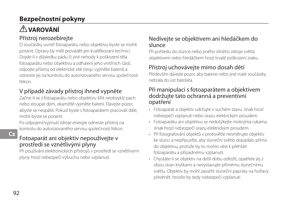 Bezpečnostní pokyny | Nikon AF-S TC-20E III User Manual | Page 92 / 148