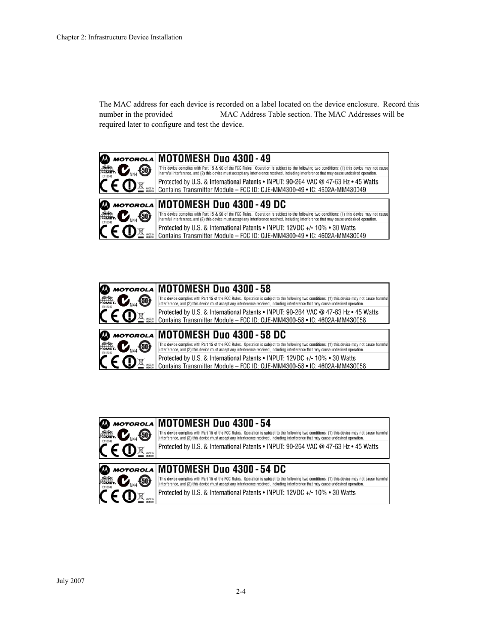 Motomesh duo infrastructure device labels, Motomesh duo infrastructure device labels -4, Figure 2-1 | Figure 2-2, Figure 2-3 | Nikon MOTORMESH 4300 User Manual | Page 24 / 74