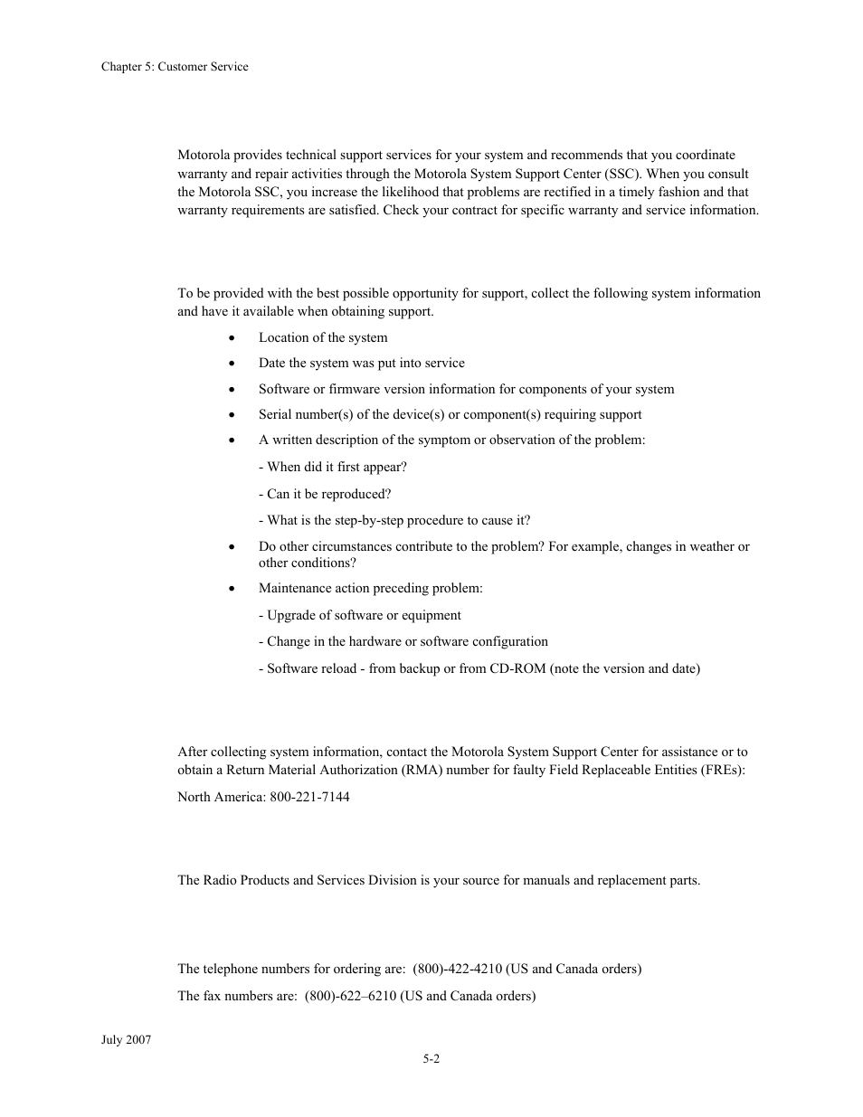 Obtaining support, System information, Return material request | Radio products and services division, Obtaining support -2, System information -2, Return material request -2, Radio products and services division -2 | Nikon MOTORMESH 4300 User Manual | Page 56 / 74