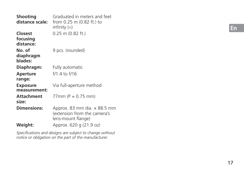 Nikon AF-S Nikkor 24mm f/1.4G ED User Manual | Page 17 / 120