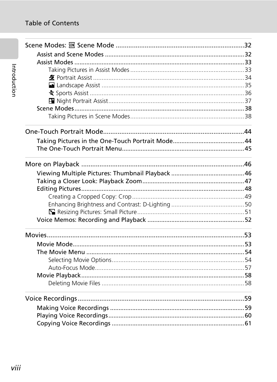 Viii | Nikon COOLPIX S9 User Manual | Page 10 / 142