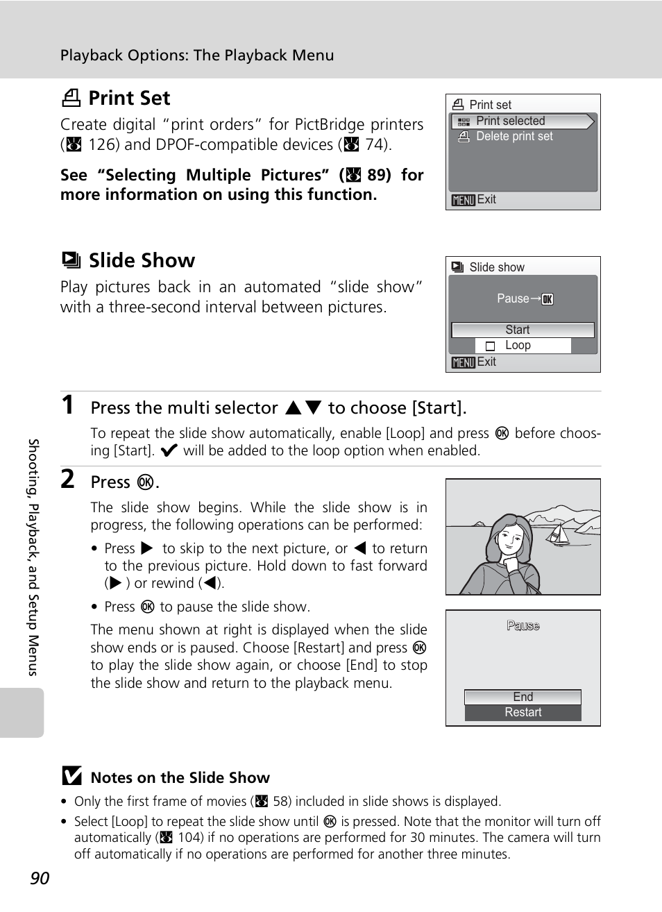 Wprint set, Zslide show | Nikon COOLPIX S9 User Manual | Page 102 / 142