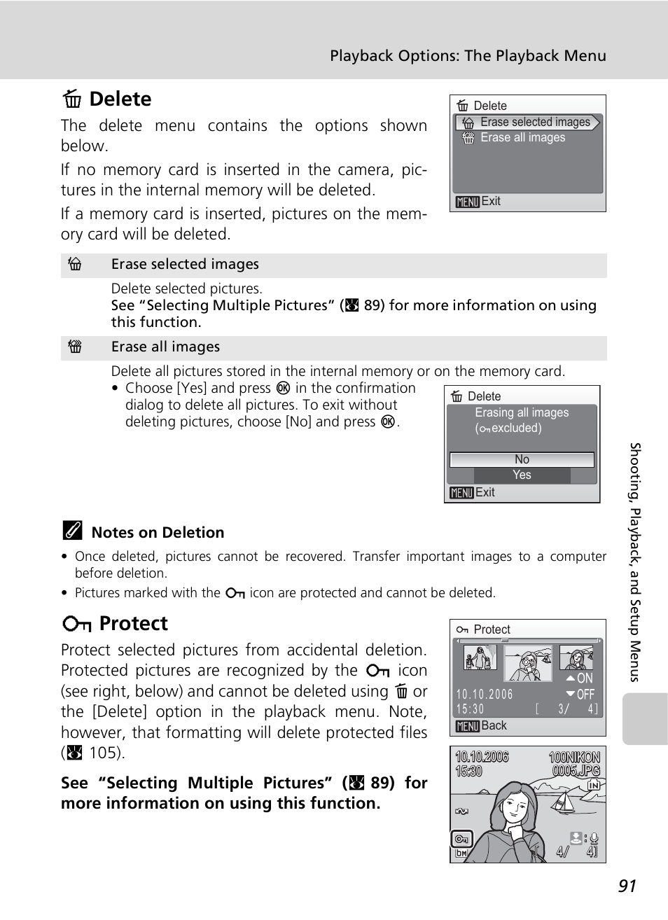 Adelete, Dprotect | Nikon COOLPIX S9 User Manual | Page 103 / 142