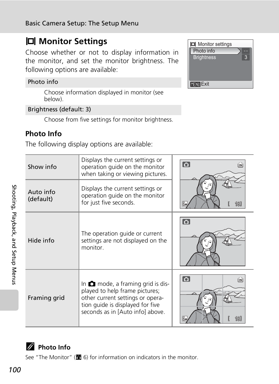 Zmonitor settings, Photo info | Nikon COOLPIX S9 User Manual | Page 112 / 142